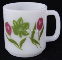 Glasbake Spring TULIPS Milk Glass Coffee Mug Vintage